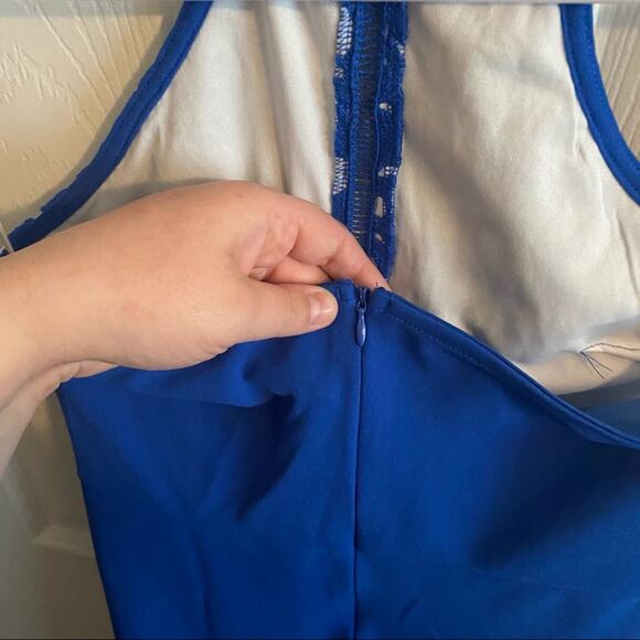 SHEIN Slit Hem Guipure Lace Overlay Pencil Dress Women's Size Small Blue - Picture 14 of 14